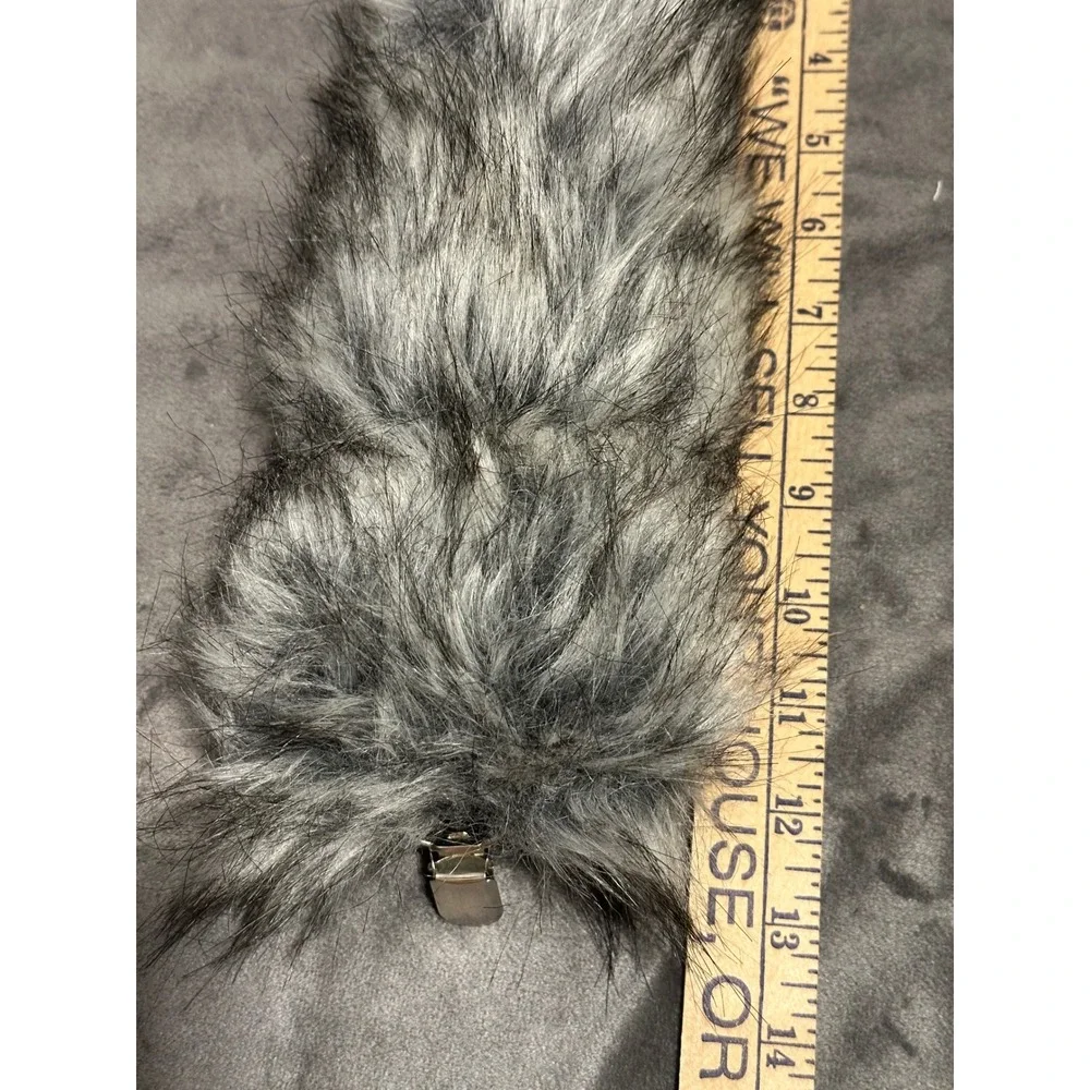 Grey Black Faux Fur Animal Tail Cosplay Costume Accessory with Clip 11 Inch